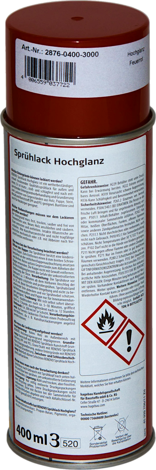 400ml Renovo Sprühlack hochglänzend Feuerrot