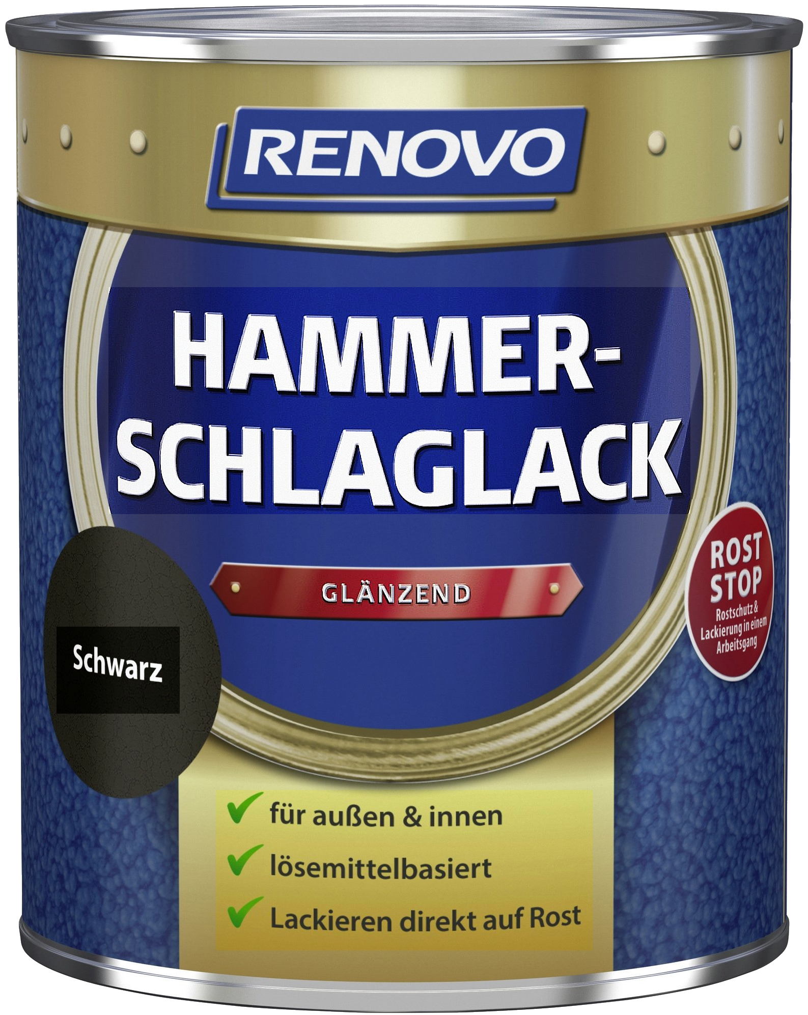 750ml Renovo Hammerschlaglack glänzend schwarz