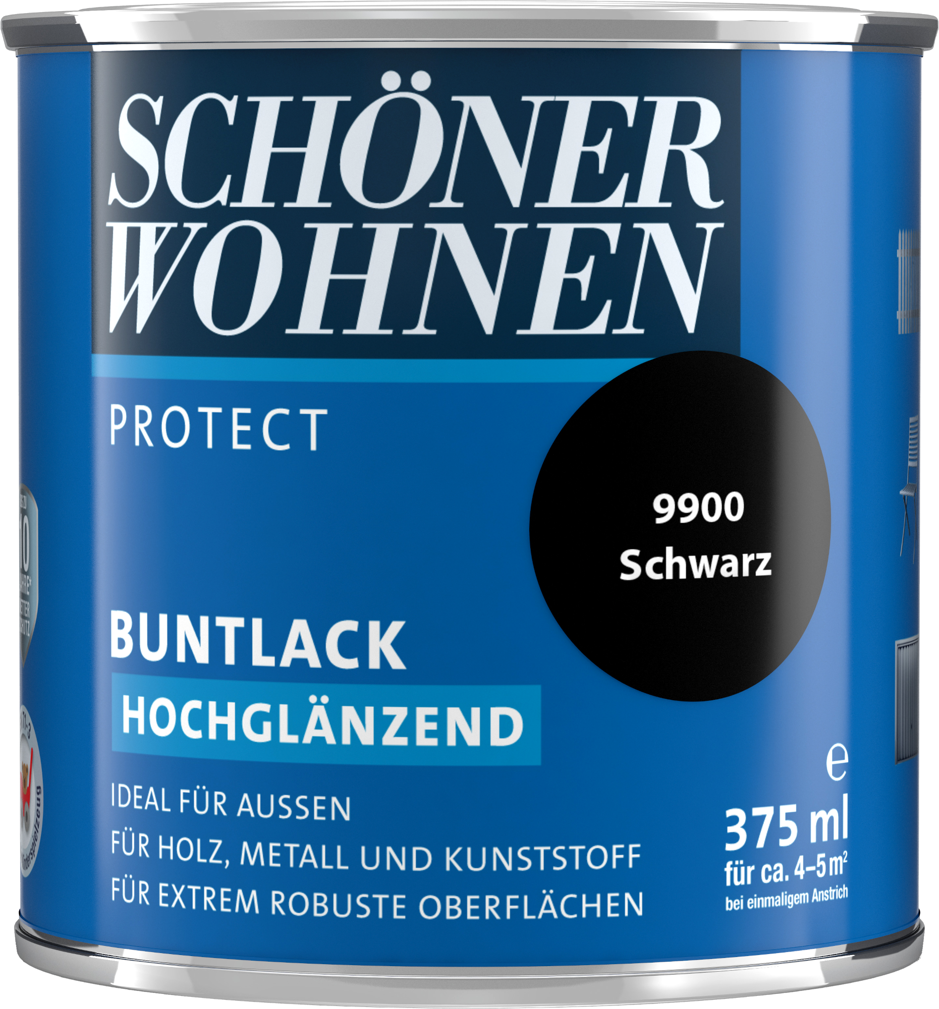 375ml Schöner Wohnen Protect Buntlack hochglänzend 9900 Schwarz