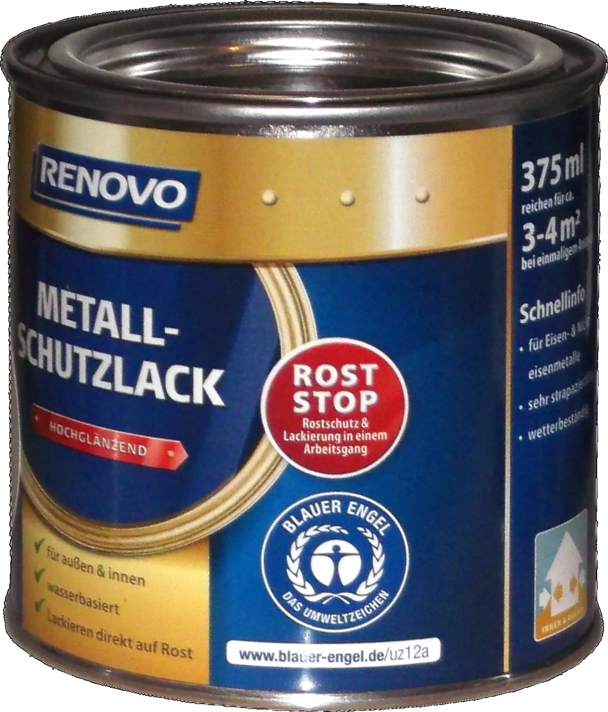 375ml Renovo Metallschutzlack hgl Schwarz