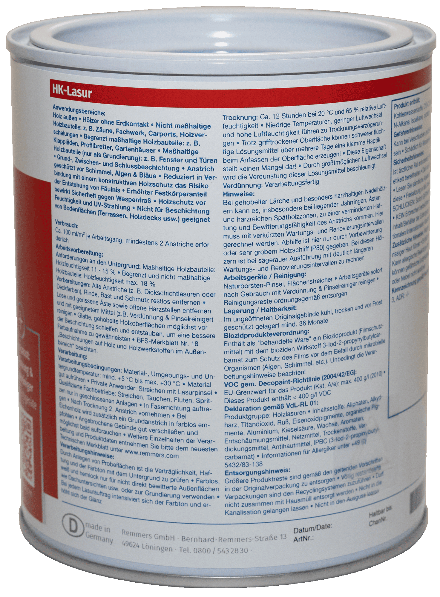 750ml Remmers HK Lasur Eiche Rustikal