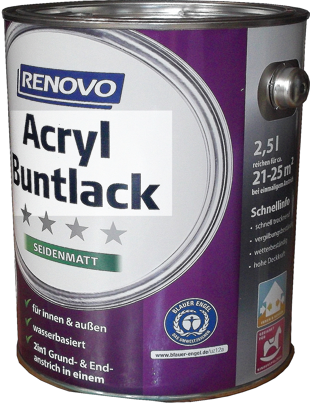 2x 2,5L Renovo Acryl Seidenmattlack Nr.0095 weiss