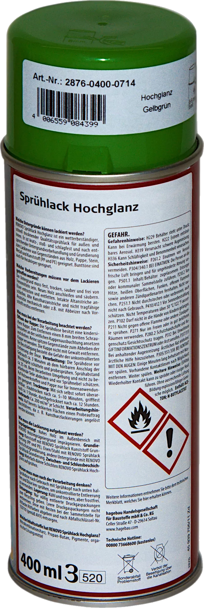 400ml Renovo Sprühlack hochglänzend Gelbgrün