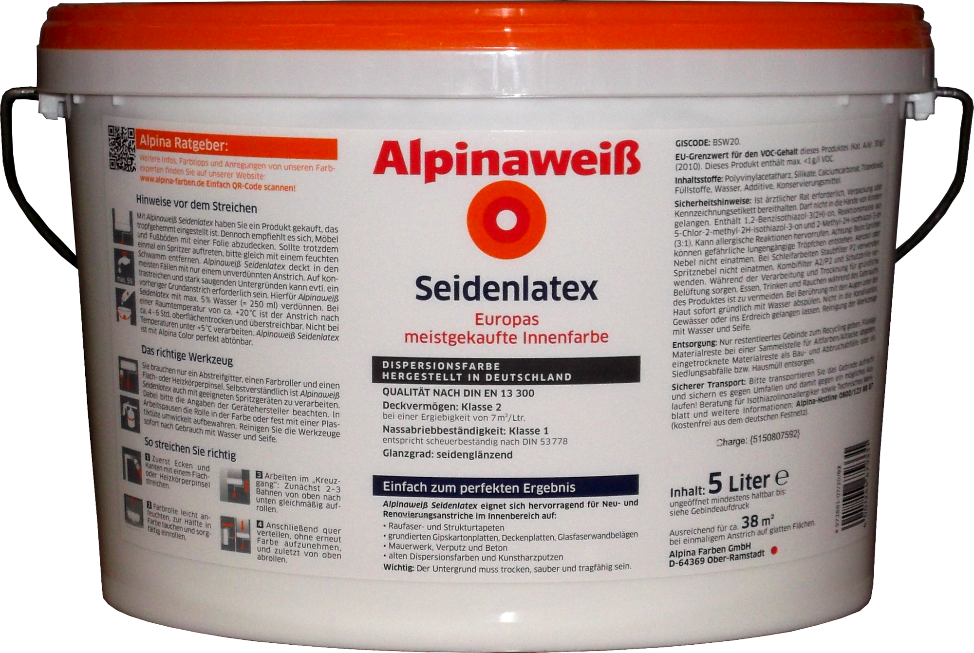 5L Alpina Seidenlatex Alpinaweiß Seidenglänzend