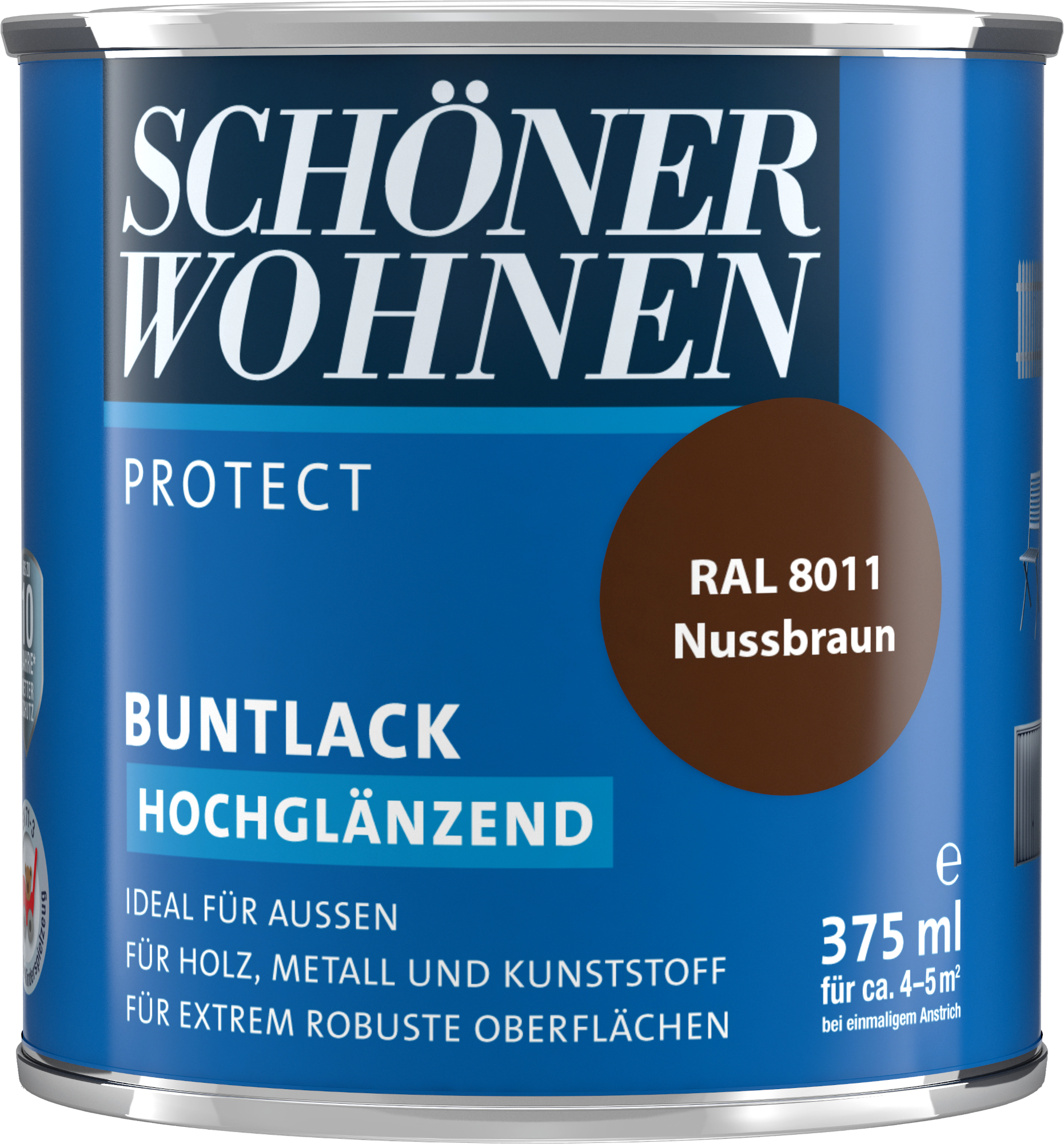 375ml Schöner Wohnen Protect Buntlack hochglänzend RAL 8011 Nussbraun