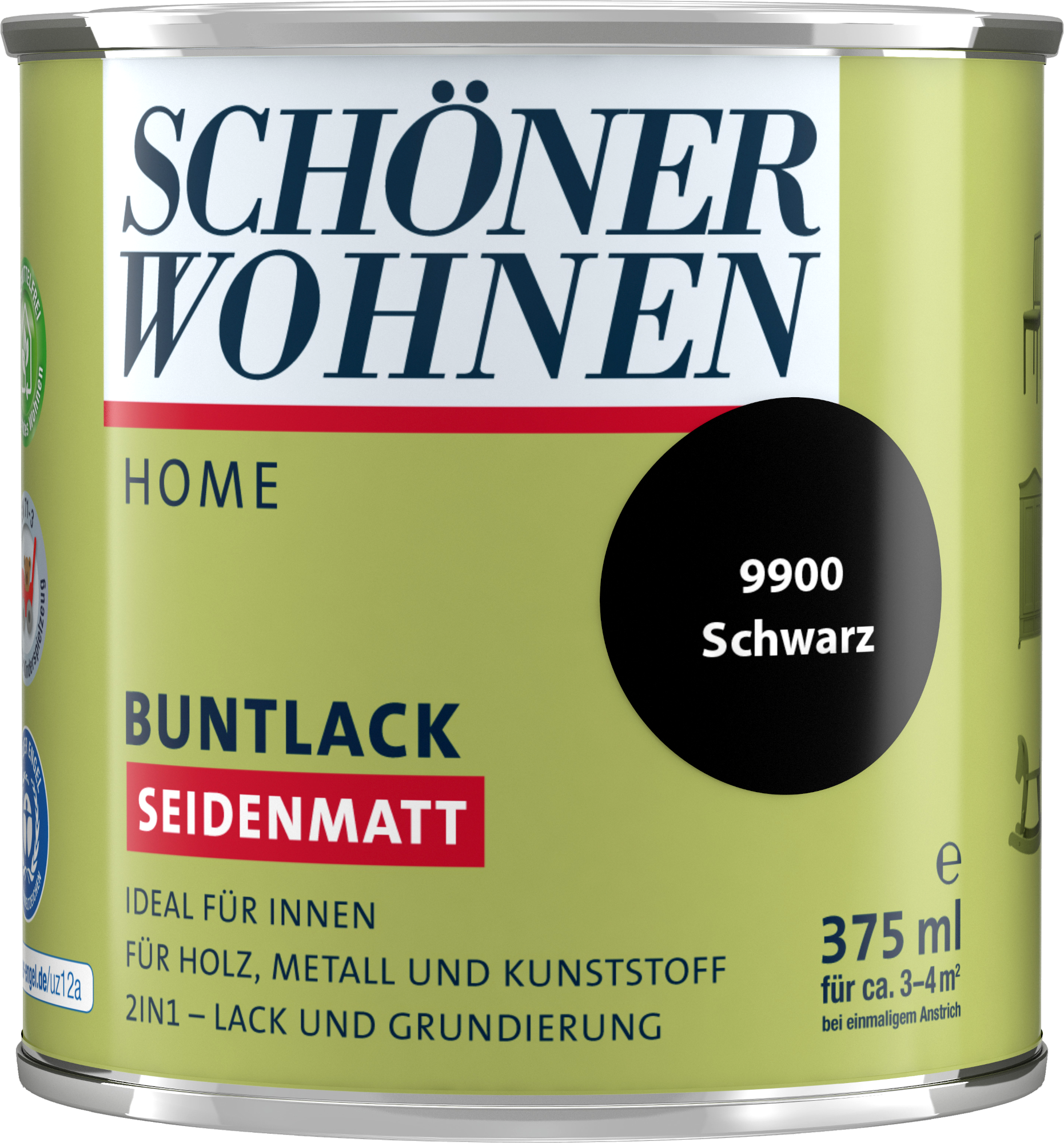 375ml Schöner Wohnen Home Buntlack seidenmatt, 9900 Schwarz