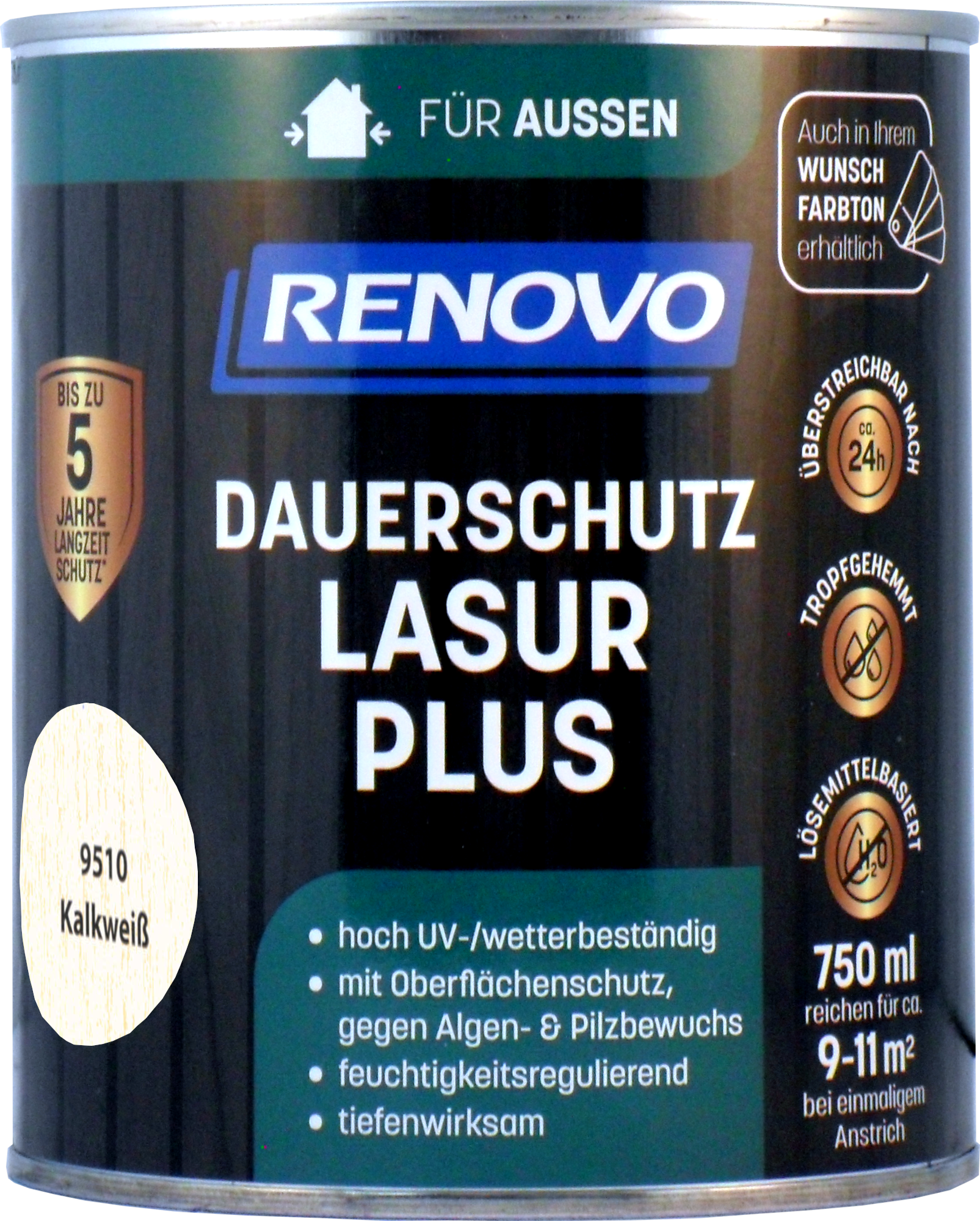 750ml Renovo Dauerschutzlasur PLUS Nr.9510 Kalkweiss