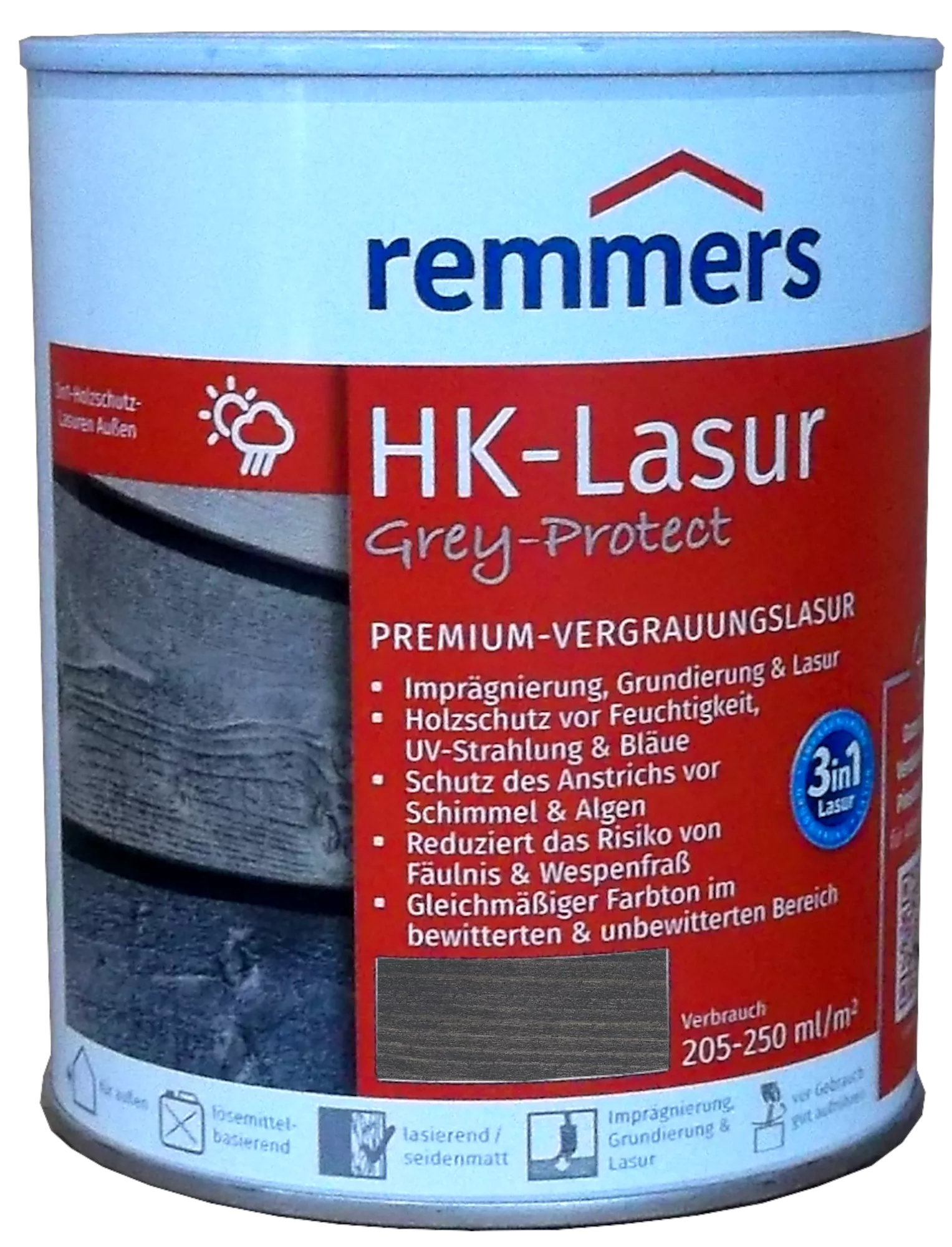 750ml Remmers HK Lasur Anthrazitgrau Grey Protect