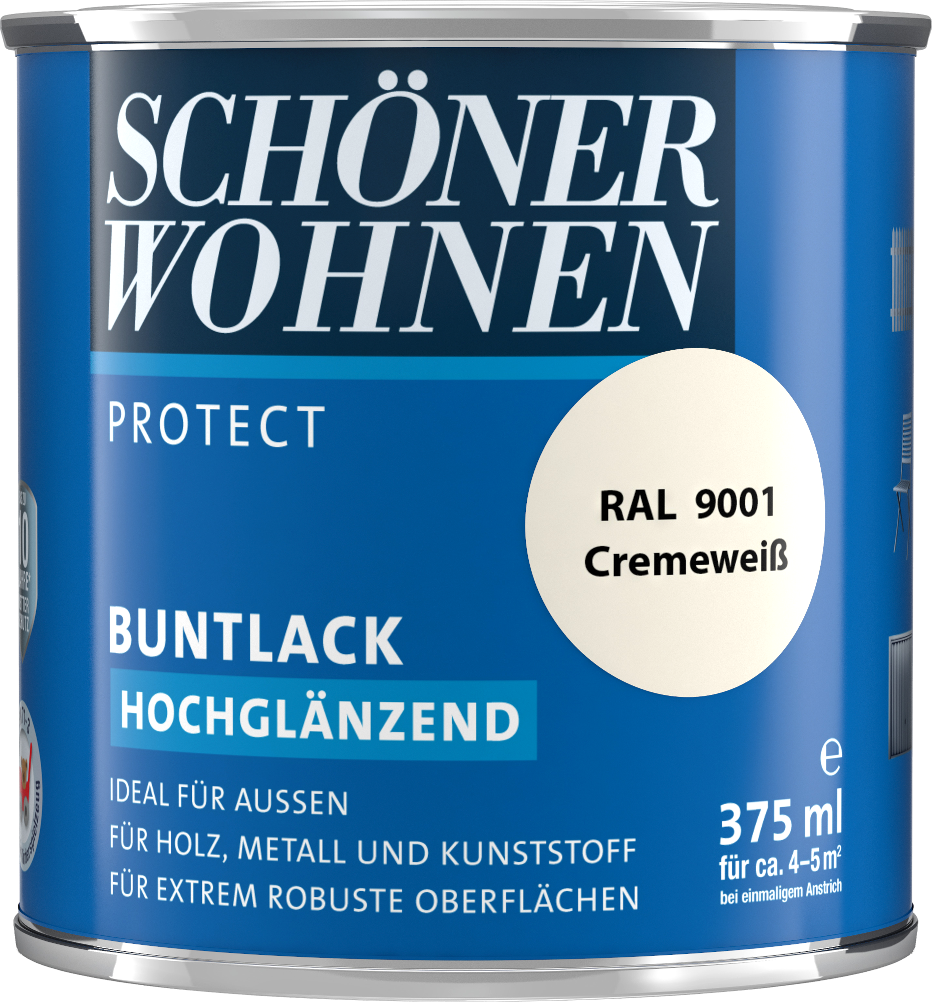 375ml Schöner Wohnen Protect Buntlack hochglänzend RAL 9001 Cremeweiß