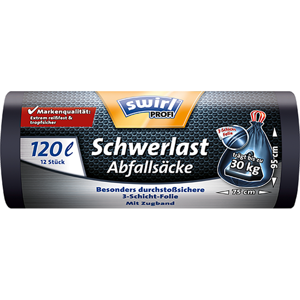 Swirl Profi-Schwerlast-Abfallsäcke 120 Liter mit Zugband (12/Rolle)