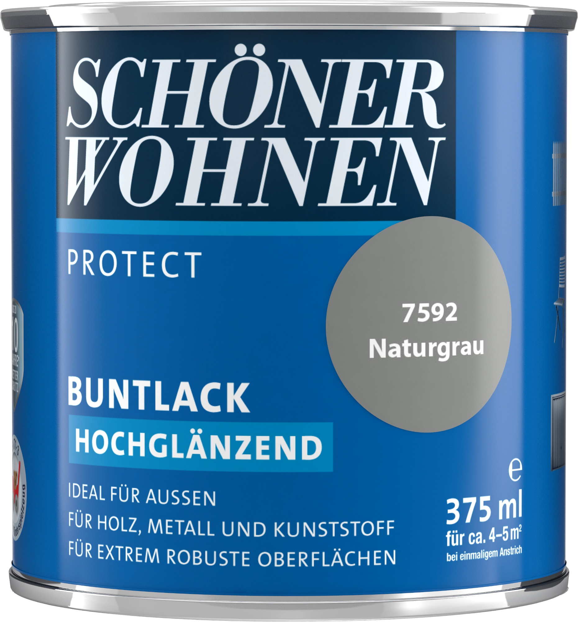 375ml Schöner Wohnen Protect Buntlack hochglänzend 7592 Naturgrau