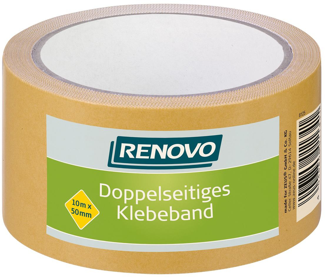 10m Renovo Klebeband doppelseitig, Teppichklebeband, 50mm, farblos