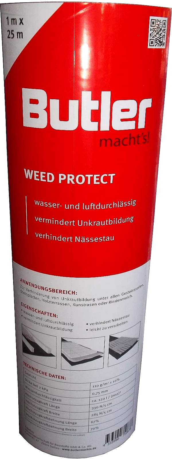 25m² Butler WEED PROTECT 110g/m2 grau, 1 x 25m Unkrautvlies