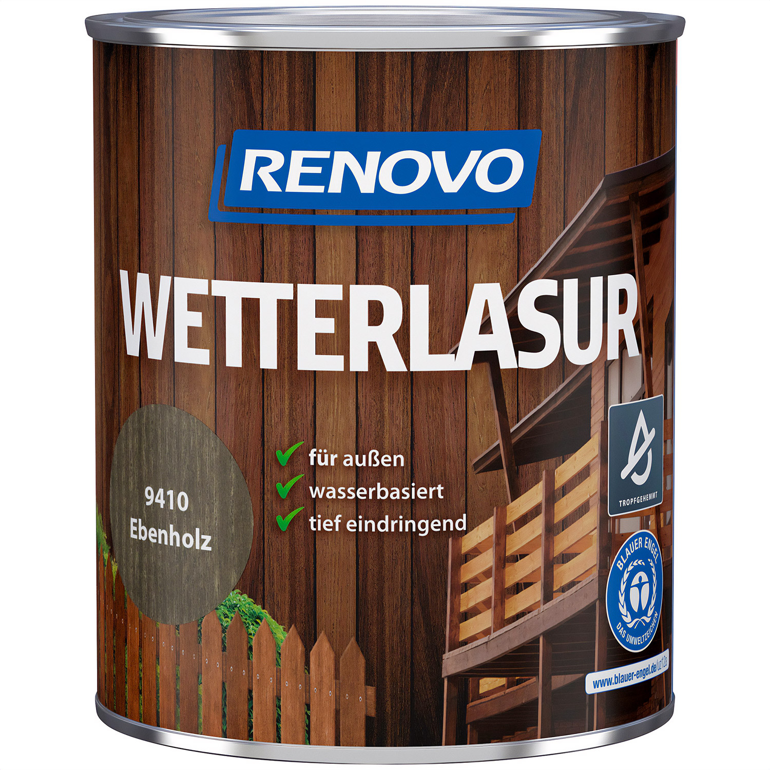 750ml Renovo Wetterlasur/ Aussenlasur wb Nr.9410 Ebenholz