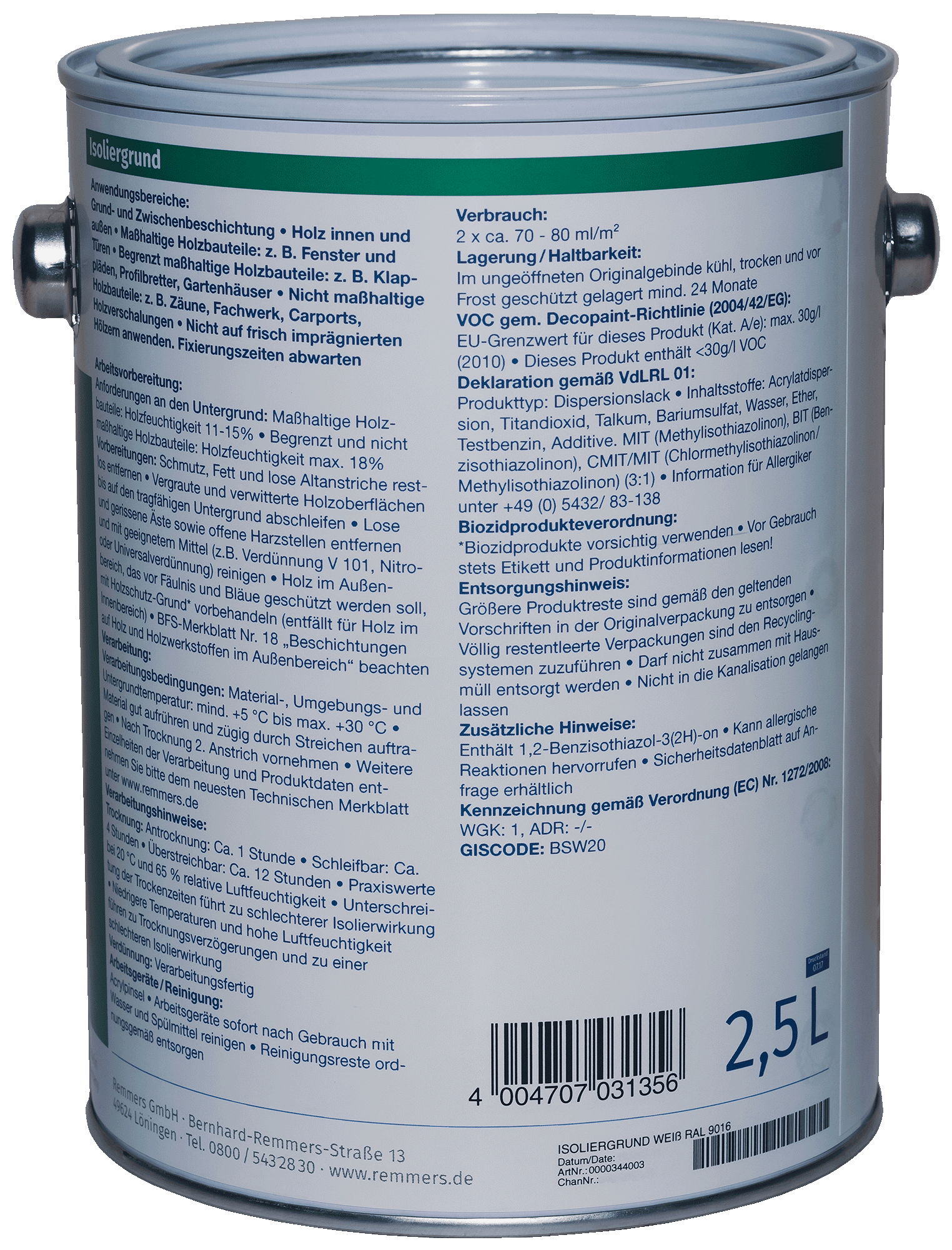2,5L Remmers Isoliergrund weiß