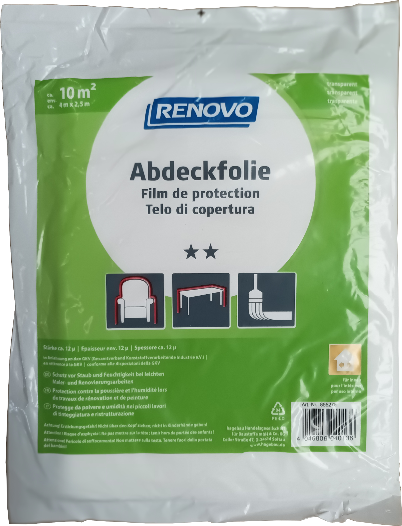 PE-Abdeckfolie 4 x 2,5 m ca. 12 µm