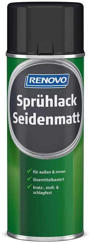 400ml Renovo Sprühlack Seidenmatt Verkehrsschwarz RAL9017