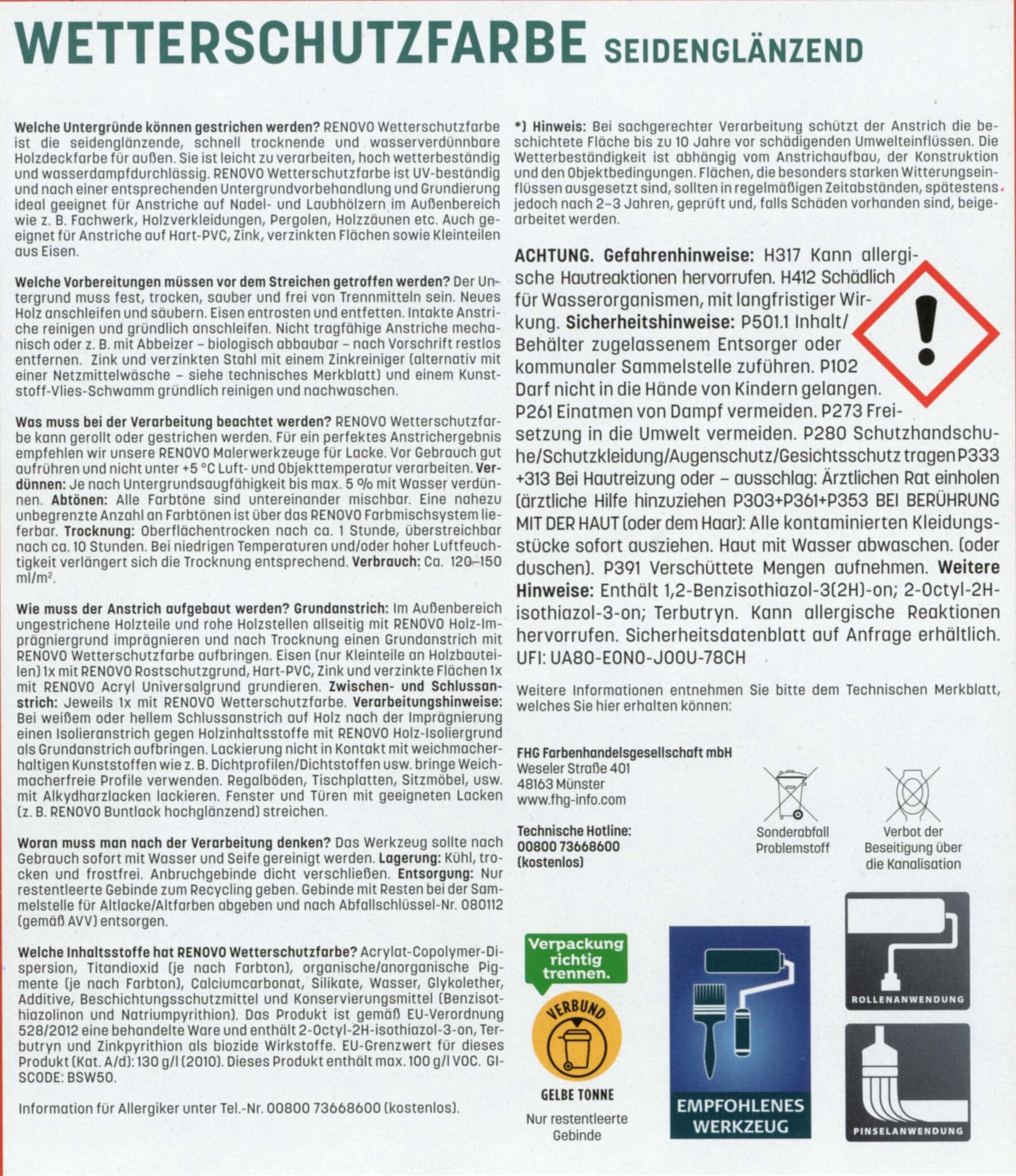 750ml Renovo Wetterschutzfarbe Nr.3001 signalrot