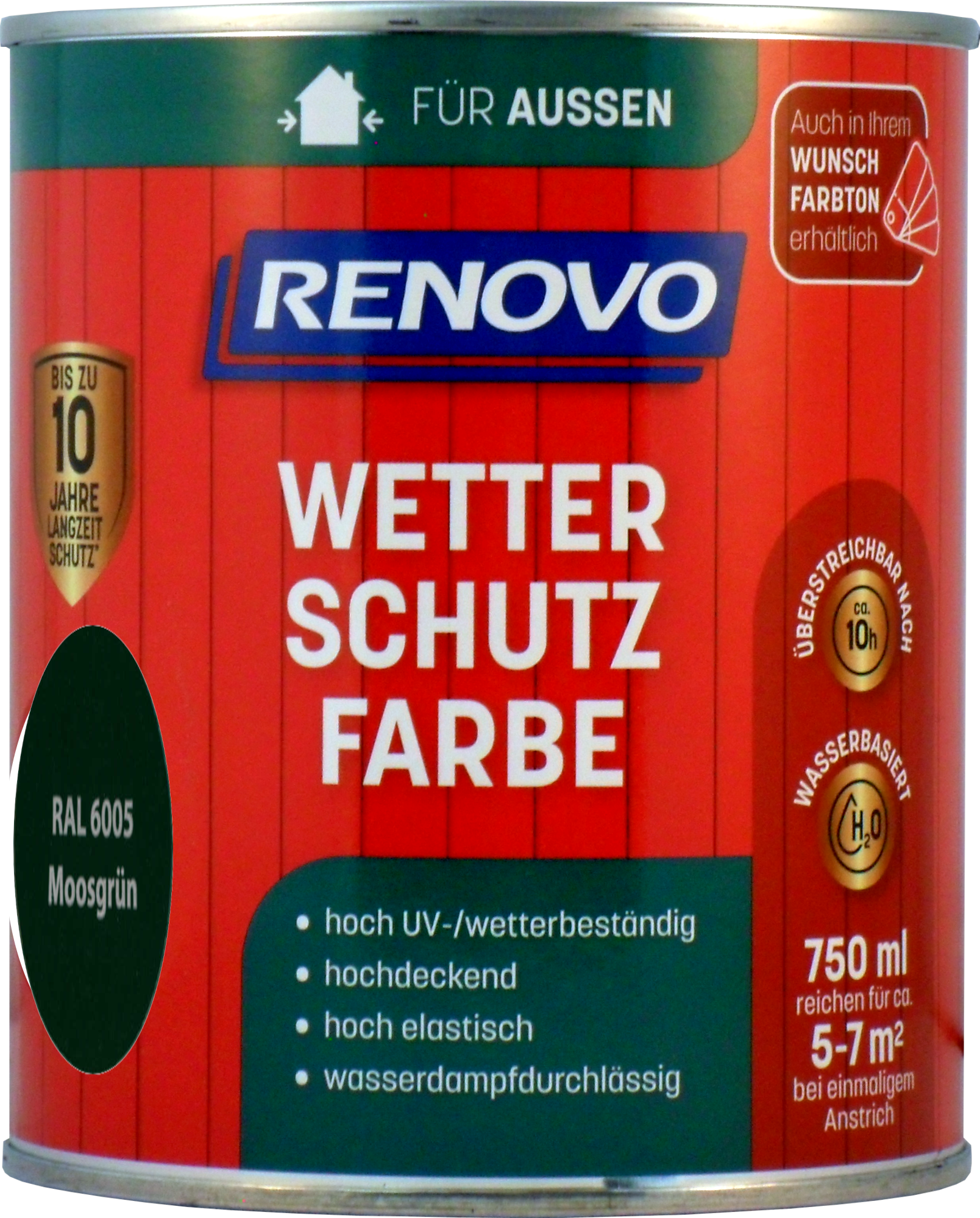 750ml Renovo Wetterschutzfarbe Nr.6005 moosgrün