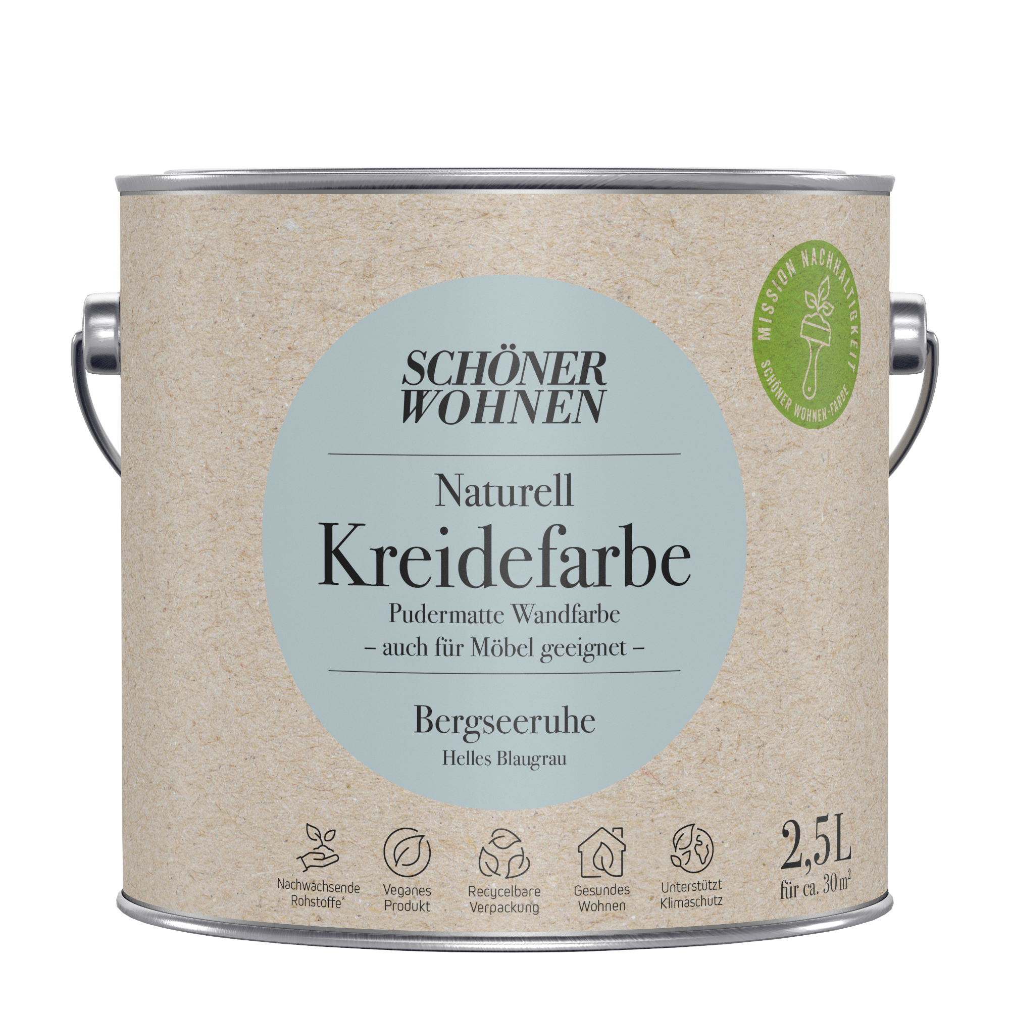 2,5L Schöner Wohnen Naturell Kreidefarbe Bergseeruhe,Helles Blaugrau