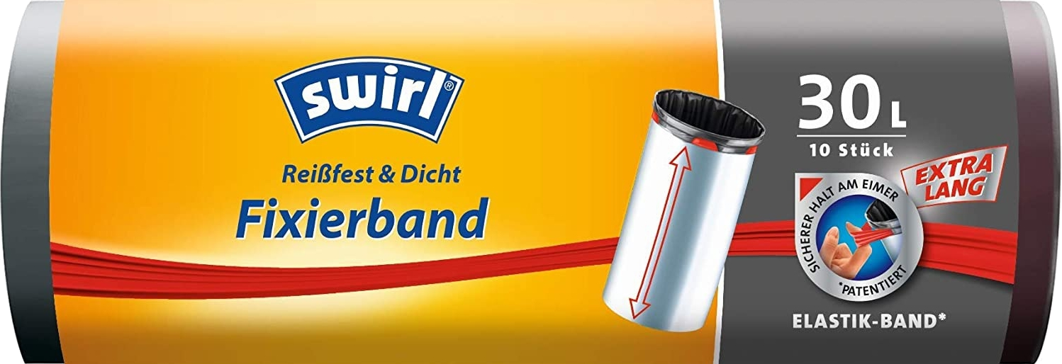 Swirl 30 Liter Fixierband-Müllbeutel R+D, (10/Rolle) extralang