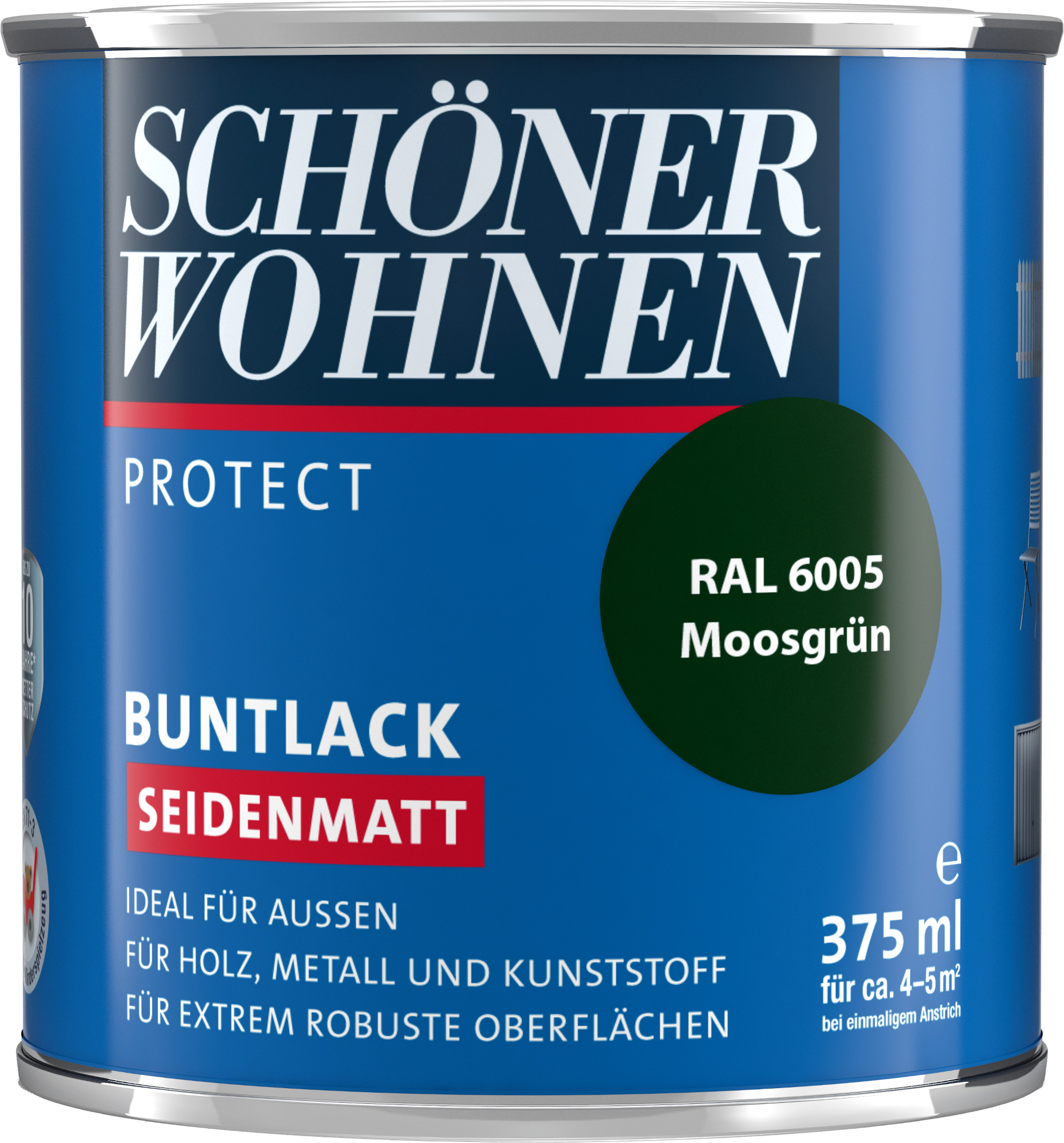 375ml Schöner Wohnen Protect Buntlack seidenmatt RAL 6005 Moosgrün