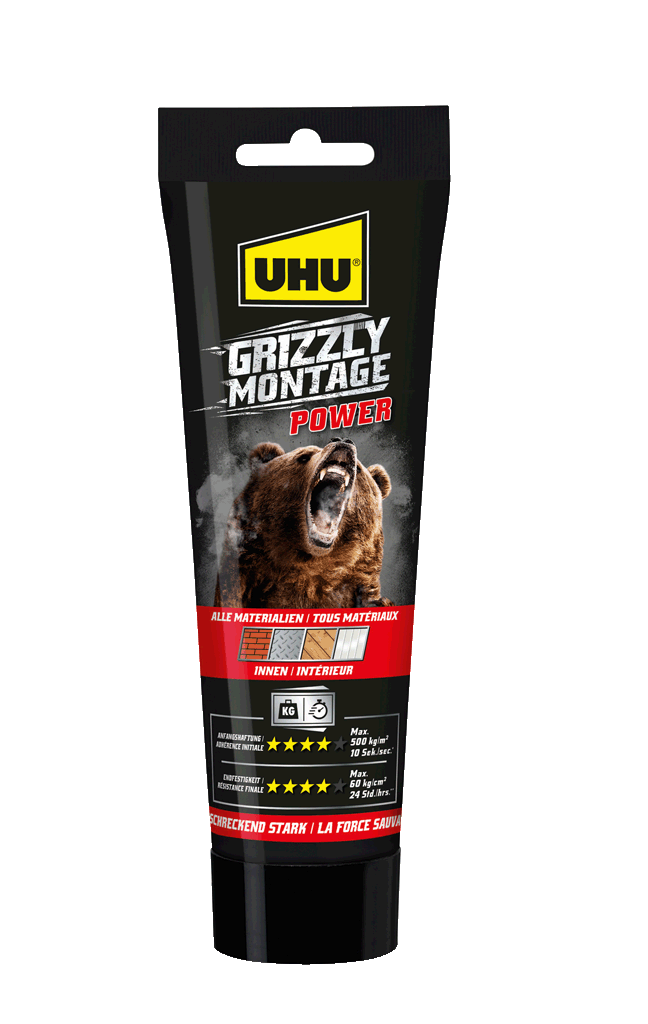 250g UHU Grizzly Montagekleber Power Weiß Tube