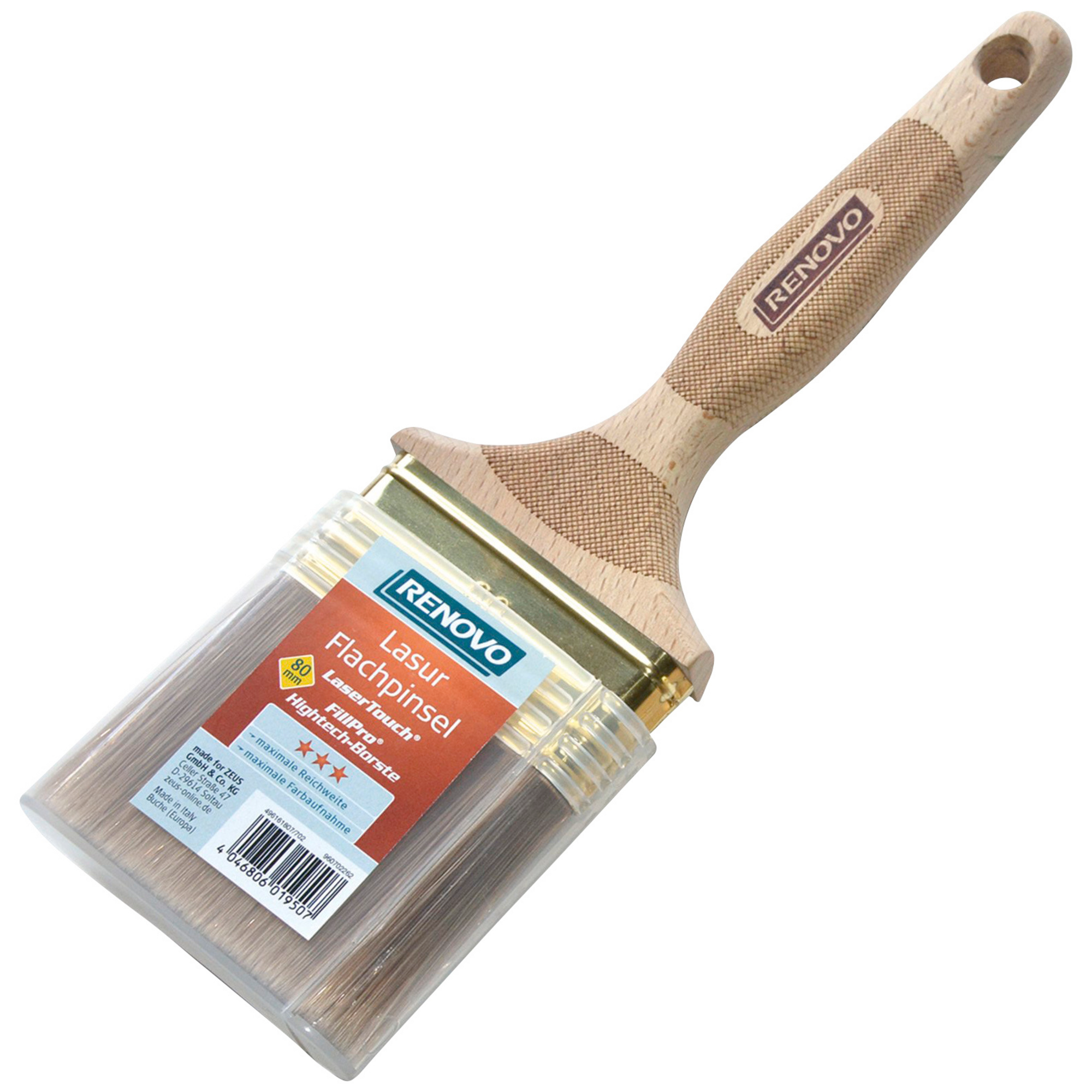 80mm Renovo Lasur-Flachpinsel Holzgriff, Fillpro