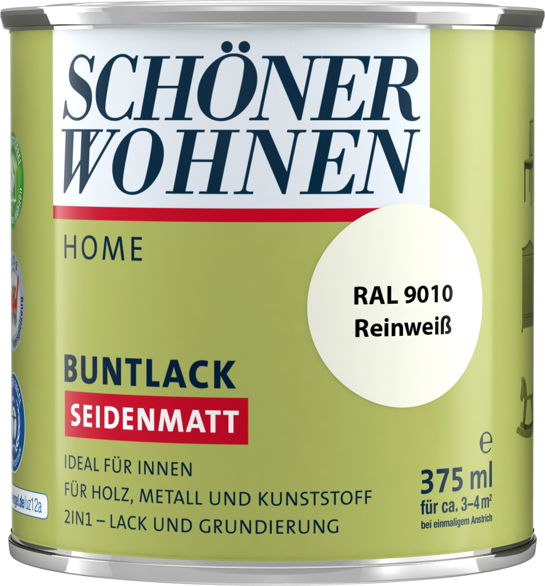 375ml Schöner Wohnen Home Buntlack seidenmatt, RAL 9010 Reinweiß