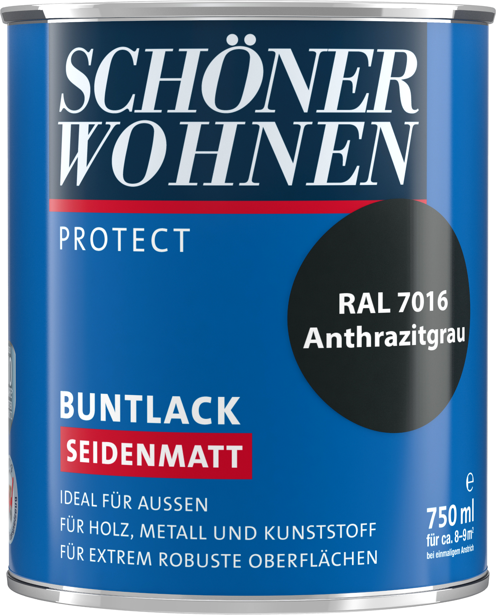 750ml Schöner Wohnen Protect Buntlack seidenmatt RAL 7016 Anthrazitgrau