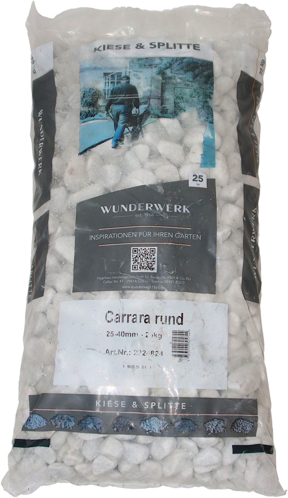 25Kg Carrara Marmor rund 40-60 mm, WUNDERWERK est 1964