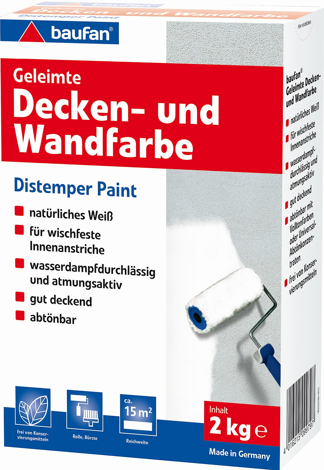 2kg BAUFAN Geleimte Decken- und Wandfarbe Konzentrat