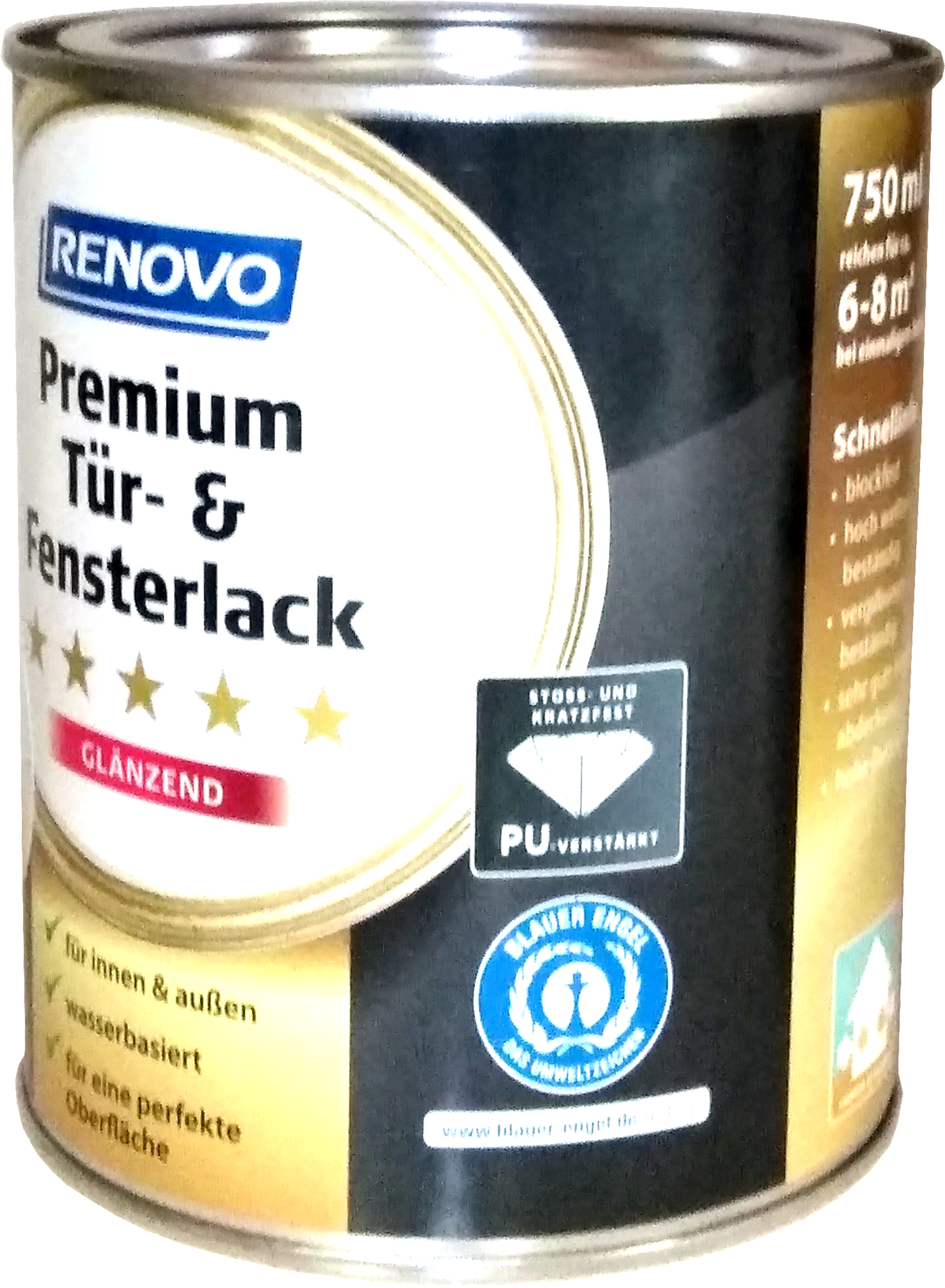 750ml Renovo Premium Tür-& Fensterlack glänzend RAL0095 Weiß