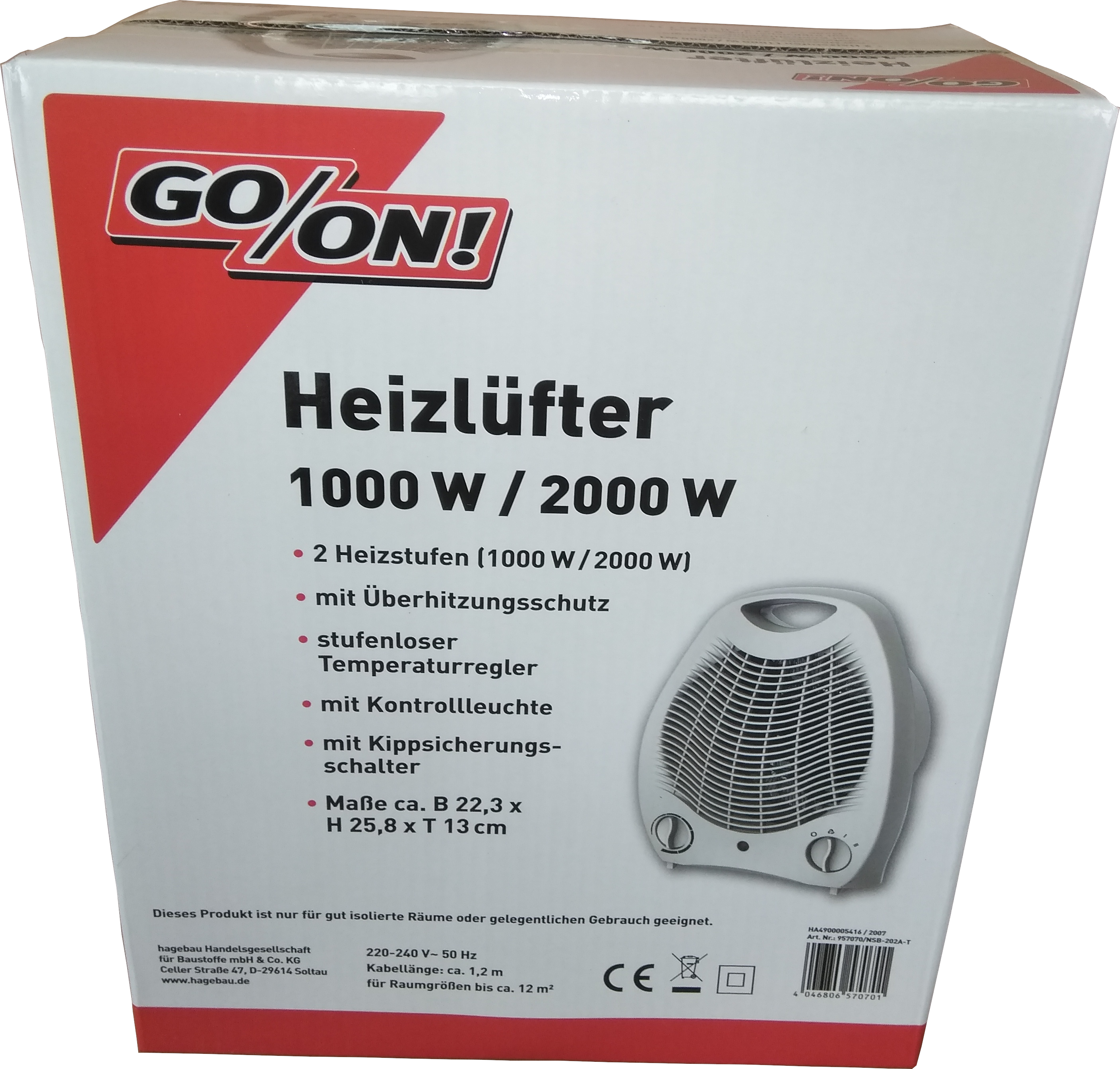 GO/ON Heizlüfter IP 1000/2000 Watt mit Kippsicherung