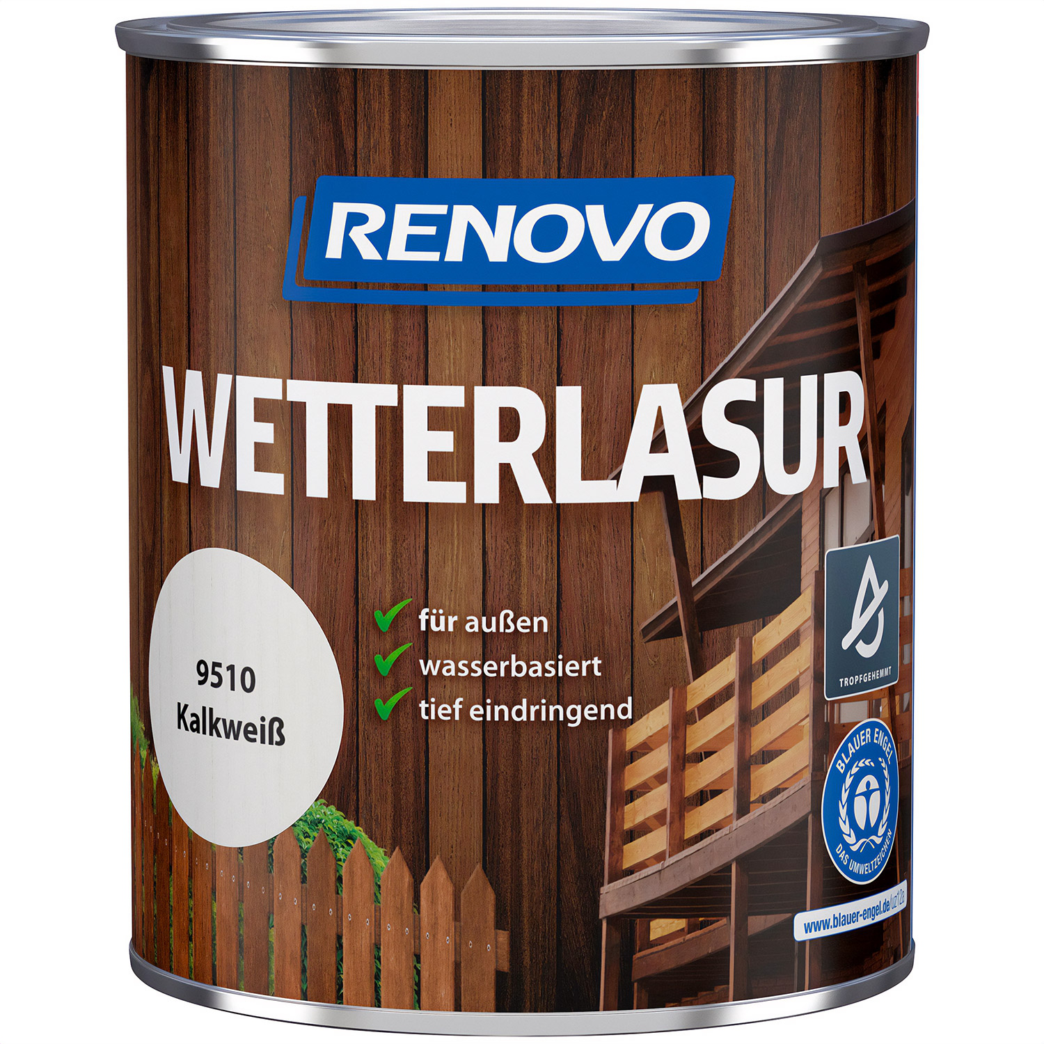 750ml Renovo Wetterlasur/ Aussenlasur Nr.9510 Kalkweiss