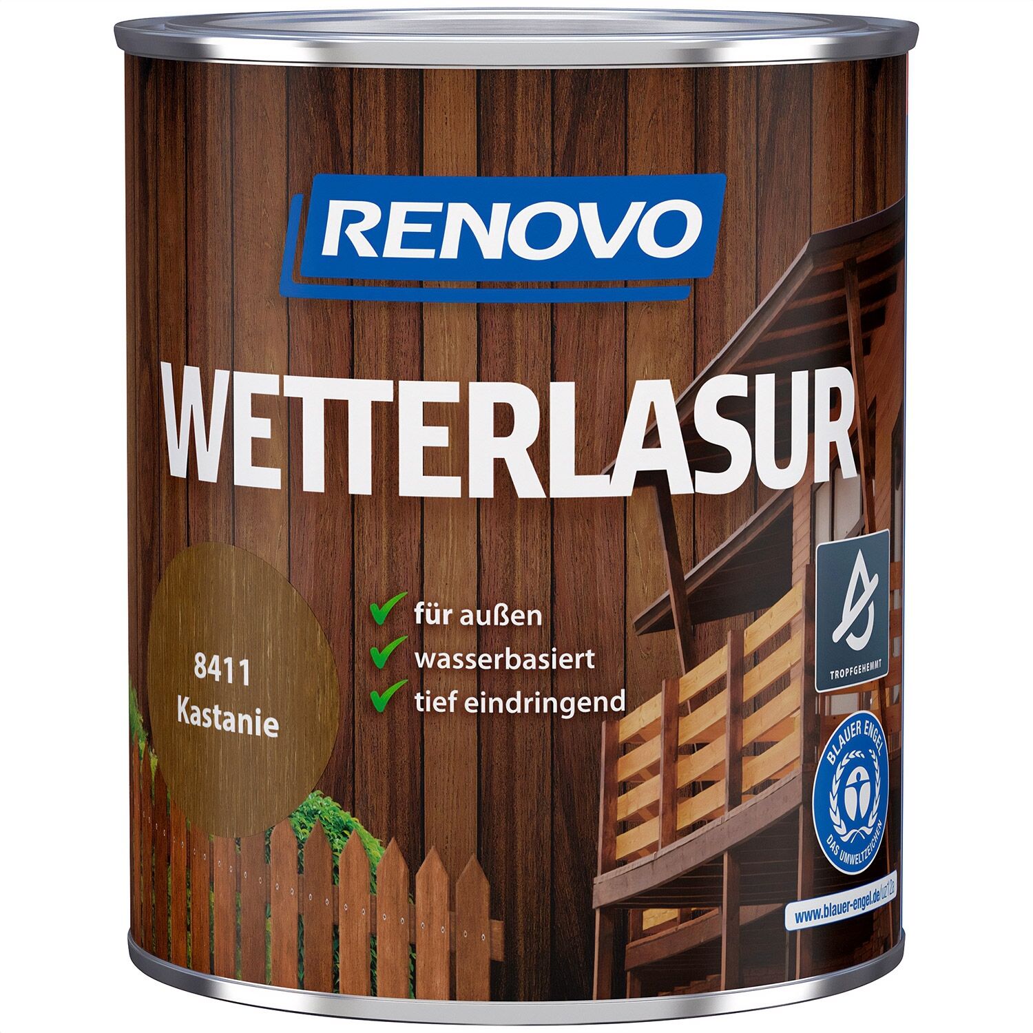 750ml Renovo Wetterlasur Nr.8411 Kastanie