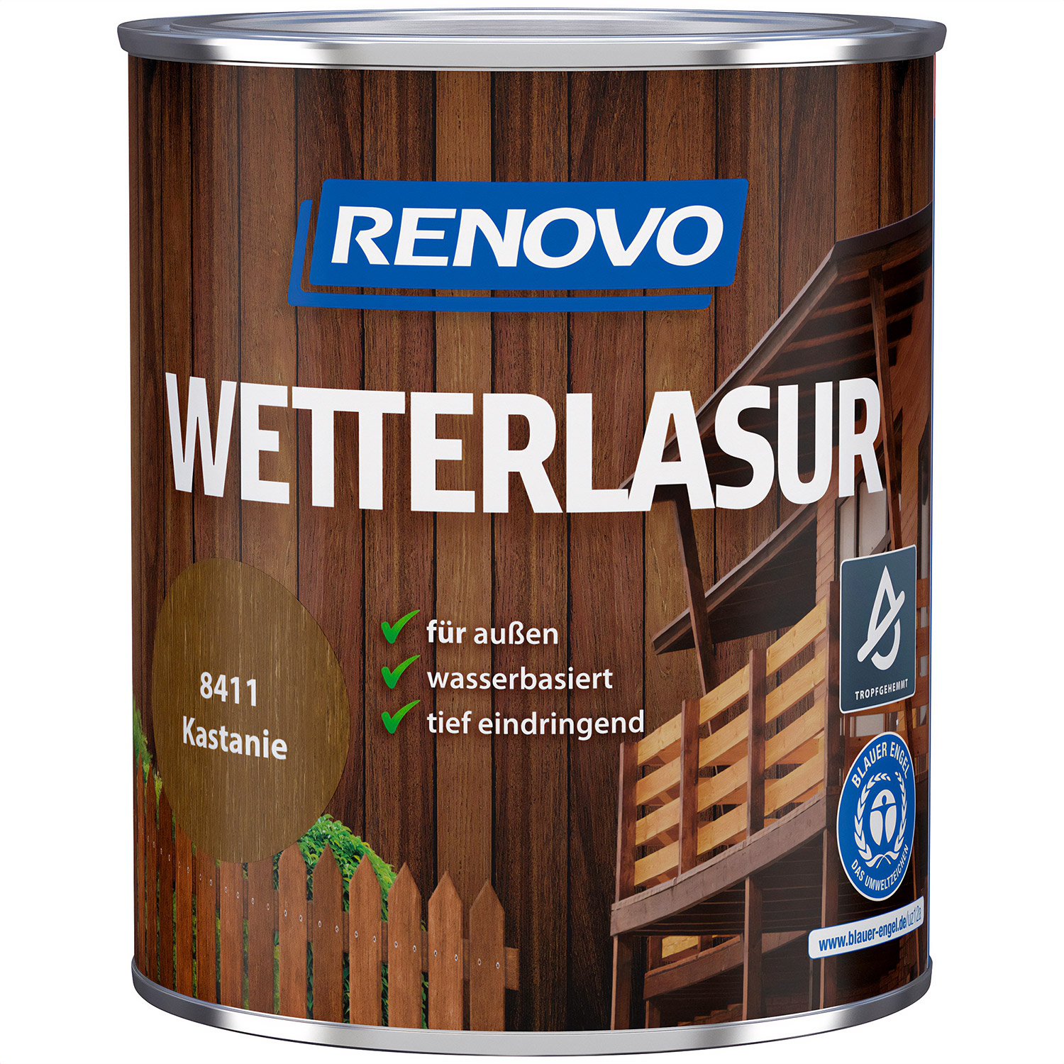 750ml Renovo Wetterlasur/ Aussenlasur Nr.8411 Kastanie