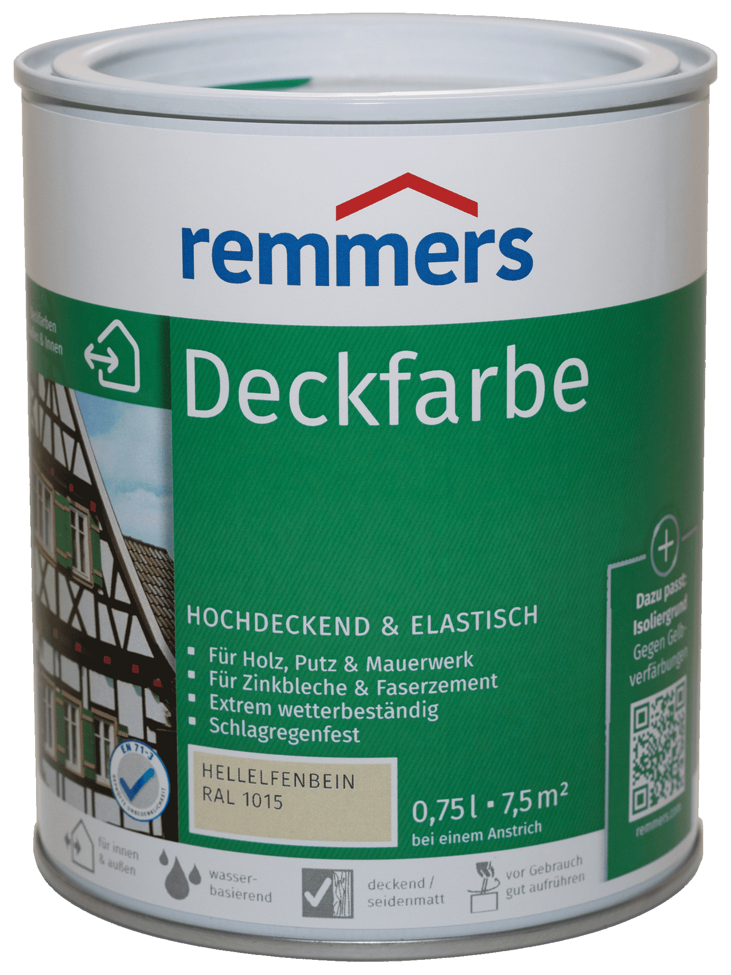 750ml Remmers Deckfarbe Hellelfenbein RAL1015