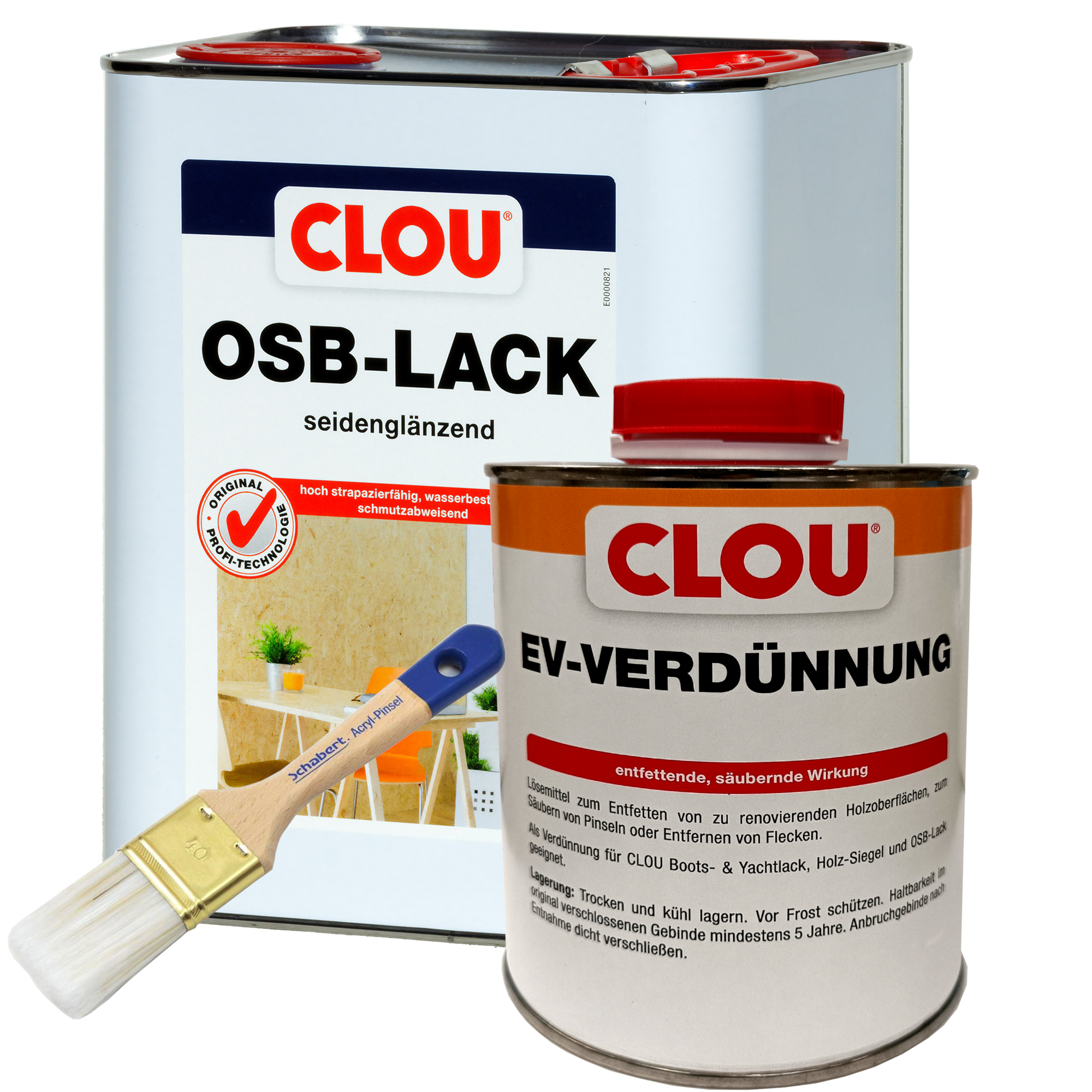 3L Clou OSB-Lack Set farblos mit Pinsel + EV