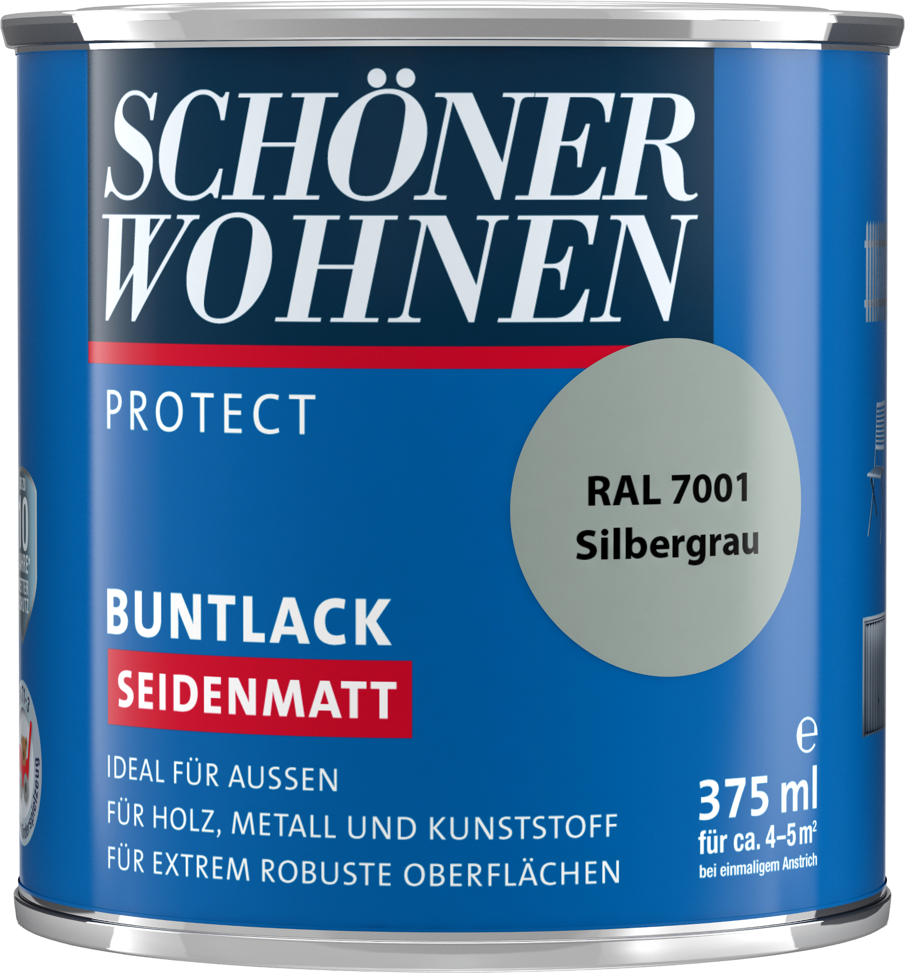 375ml Schöner Wohnen Protect Buntlack seidenmatt RAL 7001 Silbergrau
