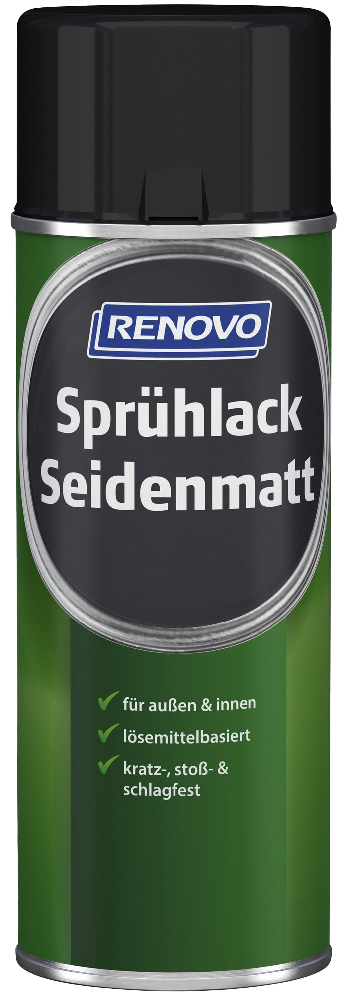 400ml Renovo Sprühlack Seidenmatt Verkehrsschwarz RAL9017