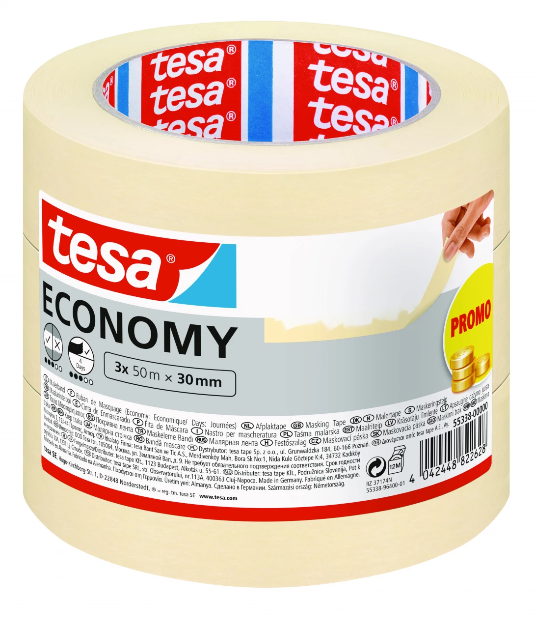3er Pack tesa Malerband Economy Länge 50m, Breite 30mm