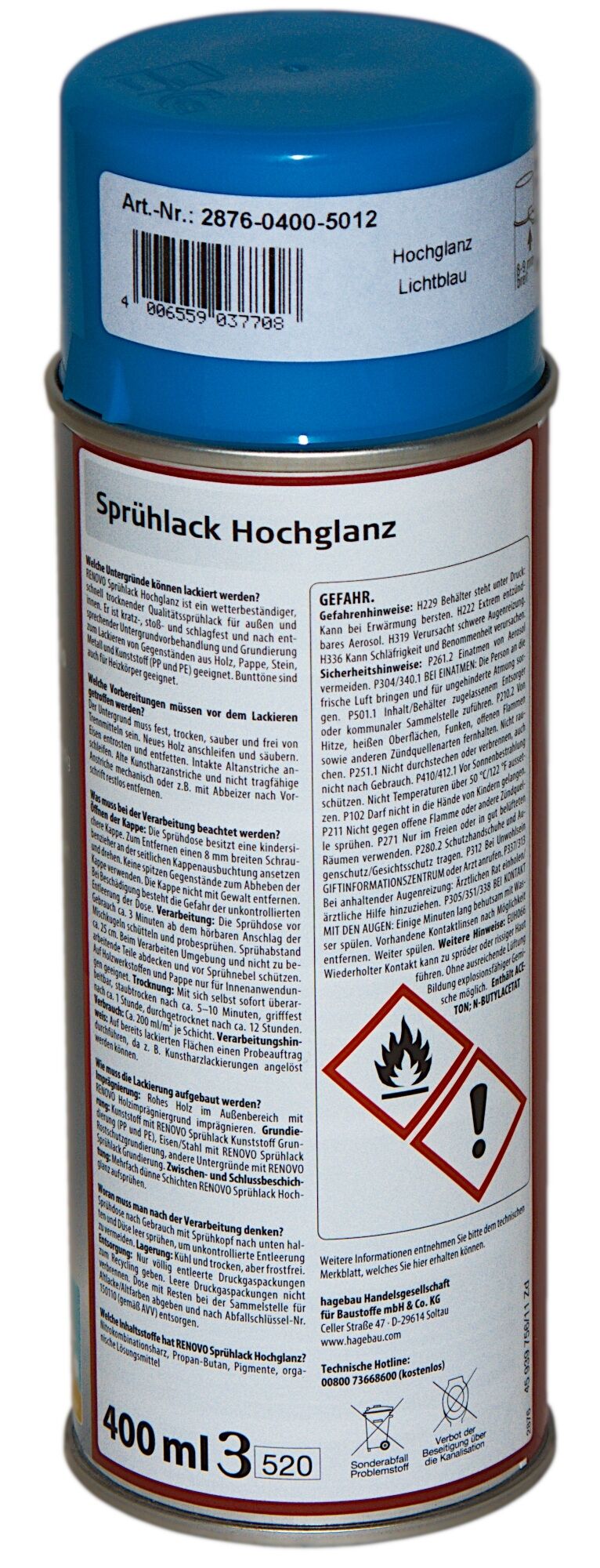 400ml Renovo Sprühlack hochglänzend Lichtblau