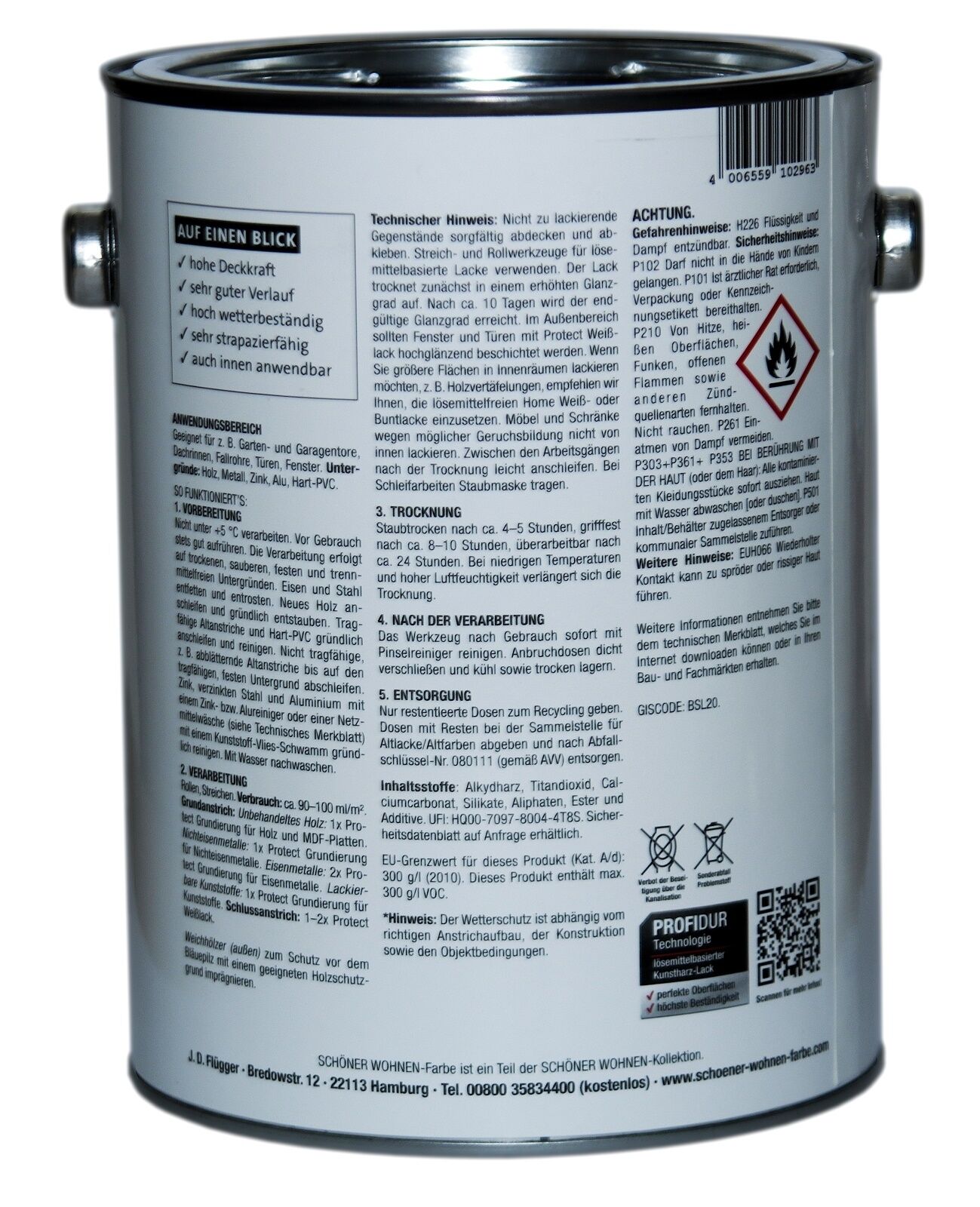 2,5L Schöner Wohnen Protect Weisslack seidenmatt weiss