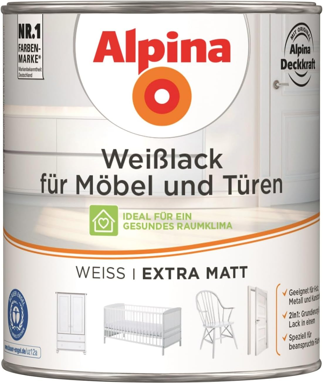 2L ALPINA Weißlack f. Möbel &Türen extra matt