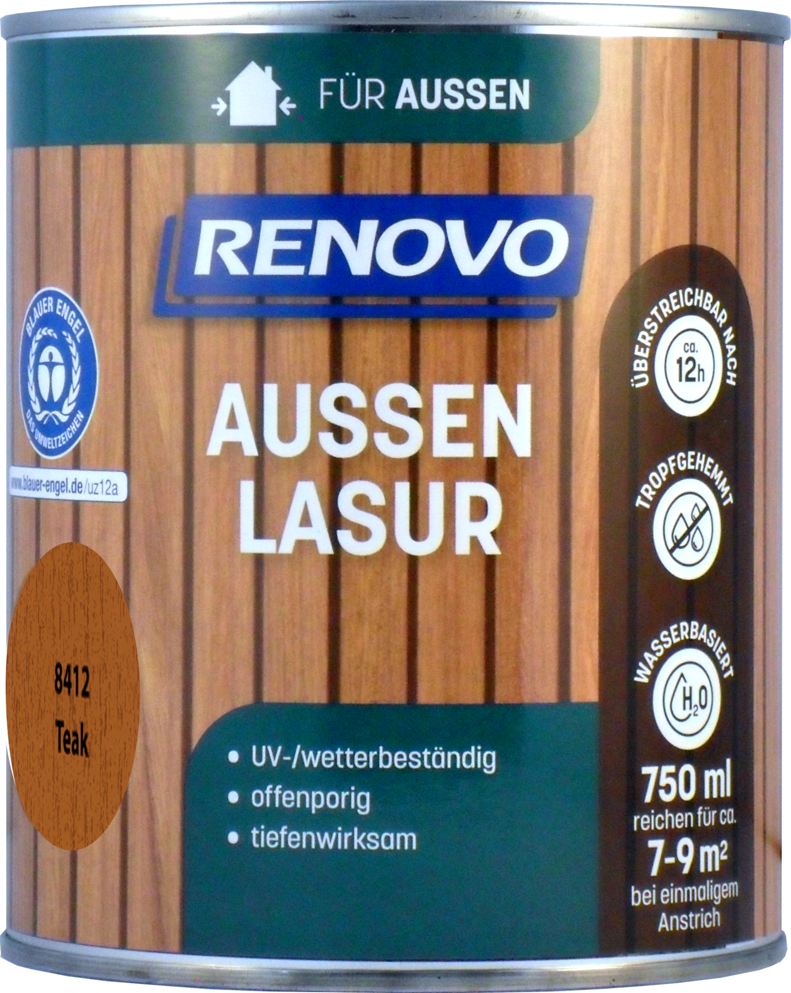 750ml Renovo Wetterlasur Nr.8412 Teak