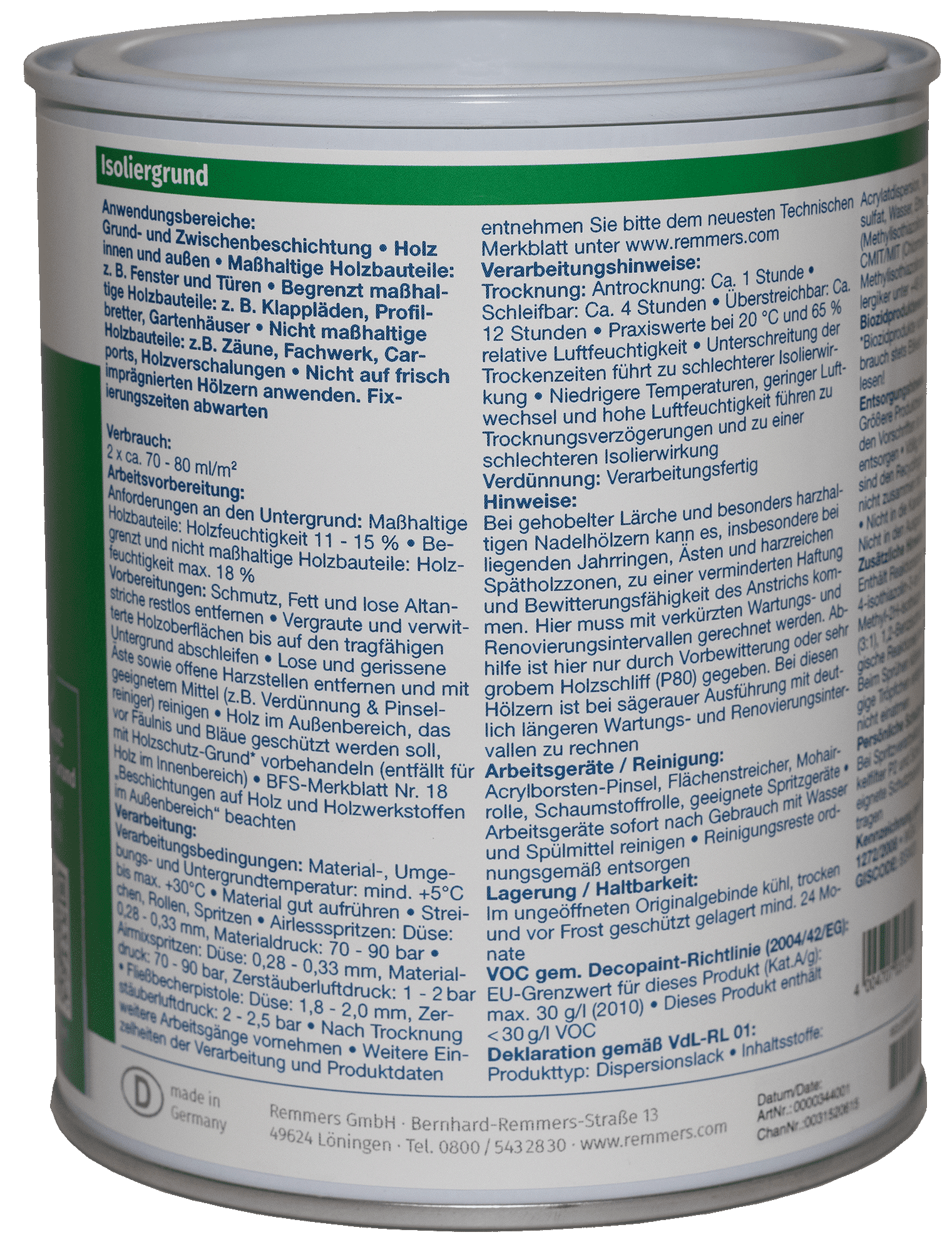 750ml Remmers Isoliergrund weiß