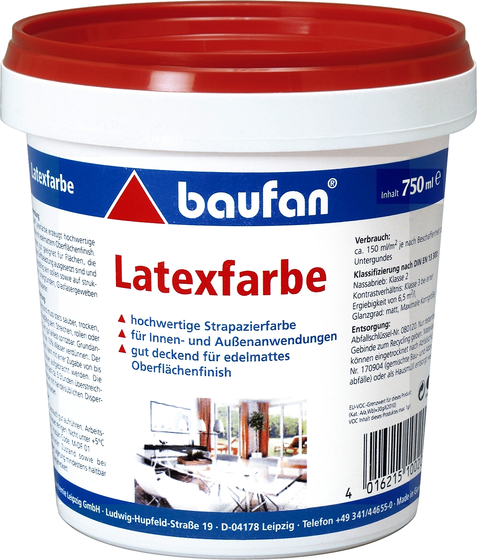 750ml BAUFAN Latexfarbe weiß