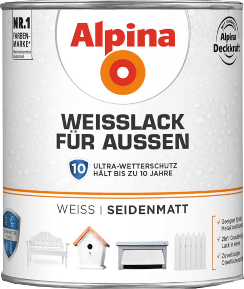 ALPINA Weißlack für Außen seidenmatt 2 L