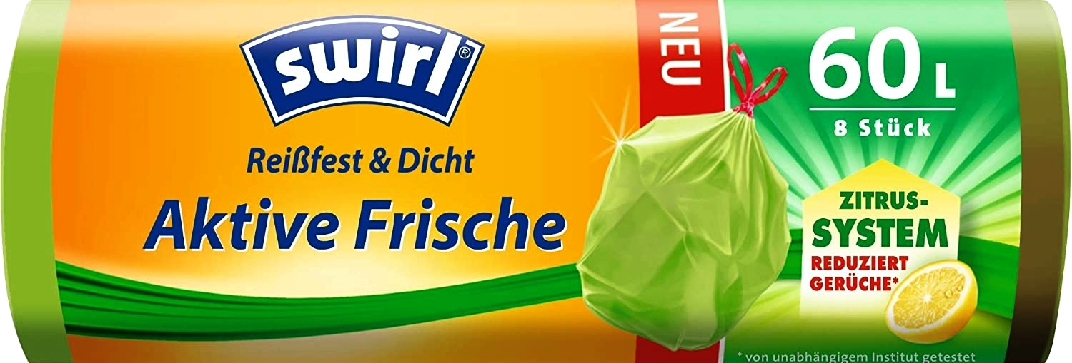 Swirl 60 Liter Müllbeutel aktive Frische mit Zugband R+D, (8/Rolle)